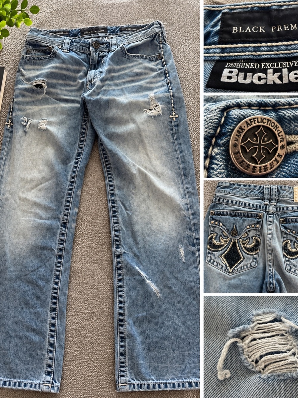 Affliction Black Premium Premium Jeans 32 Y2K Biker McBling Distresses